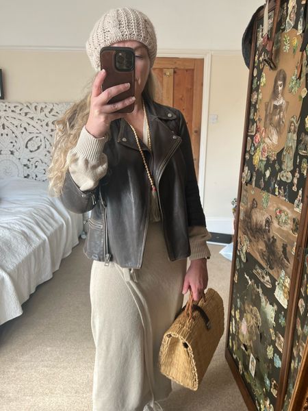 Blended neutrals with Pretty Lavish wrap dress, Allsaints leather jacket, vivaia recycled trainers and a straw bag. 
Keep an outfit under three colours to link it together

#LTKstyletip #LTKeurope #LTKFind