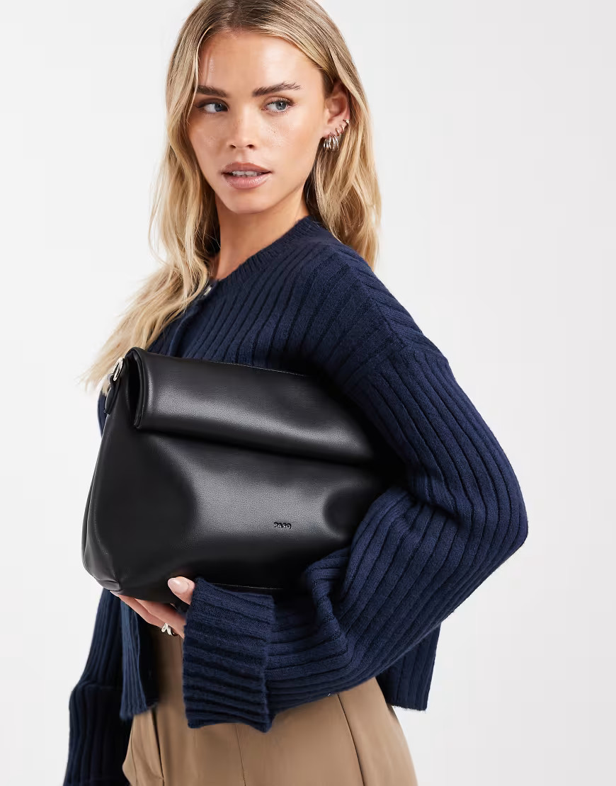 PASQ large roll top crossbody clutch in black | ASOS (Global)
