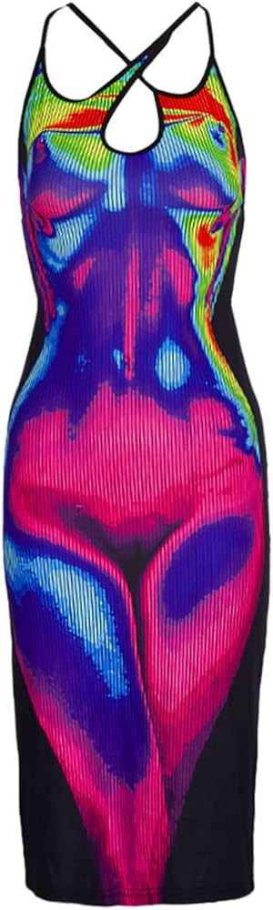 CAPE CLIQUE Women Y2k Tie Dye Tank Dress Sleeveless Bodycon Long Dresses Printed Slim Fit Short D... | Amazon (US)