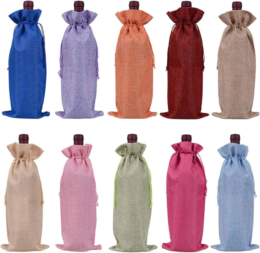 Qibote Burlap Wine Bags with Drawstrings, Wine gift bags - Reusable Bottle Bags Perfect for Trave... | Amazon (US)