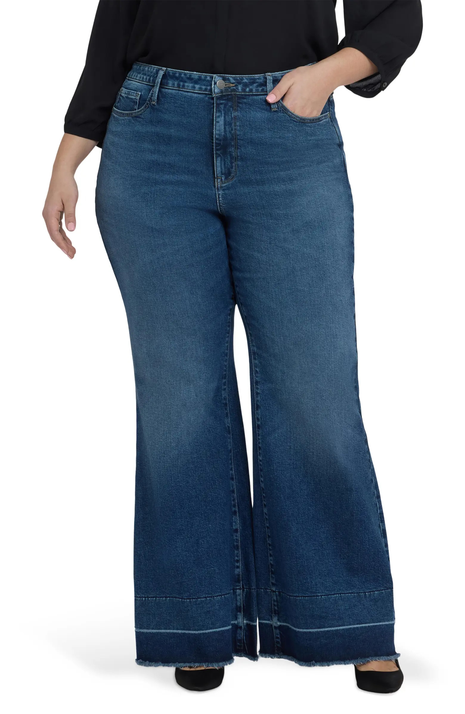 Mia Release Hem High Waist Palazzo Flare Jeans | Nordstrom