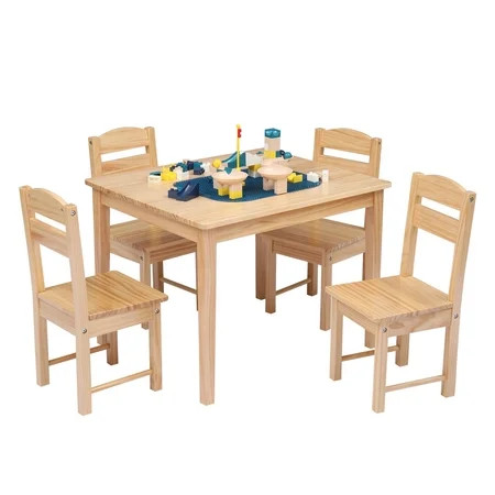 Yousheng Children s Wooden Table And Chair Set Pine (One Table With Four Chairs) | Walmart (US)