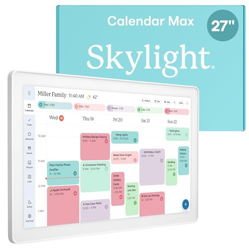 Skylight Calendar Max: 27-Inch Smart Digital Calendar & Chore Chart, Family Organizer with Interactive Touchscreen Display – Wall Mountable in Portrait or Landscape, Classic White Frame | Amazon (US)