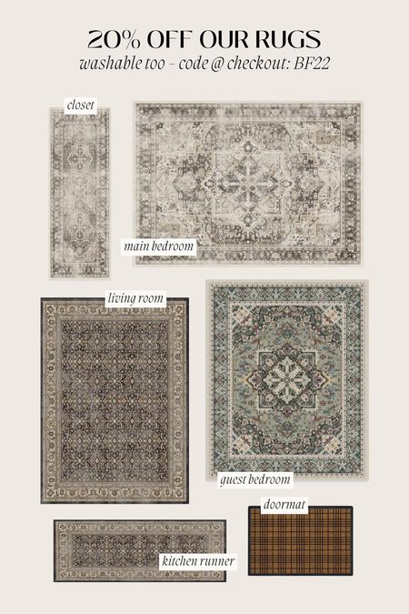 We love these rugs!! Washable, easy to clean, low pile, hold up well with kids. Code: BF22 

#LTKCyberweek #LTKsalealert #LTKhome