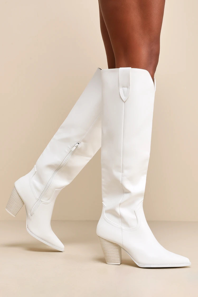 Eris White Pointed-Toe Knee-High Boots | Lulus (US)
