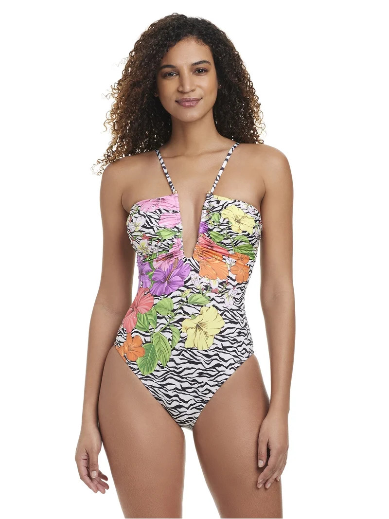 Jessica Simpson Women's Zebra Floral One Piece Swimwear, Sizes XS-2XL | Walmart (US)