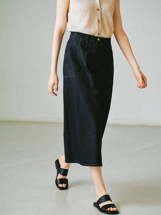 린넨 퍼티그 스커트_black | (주)더블유컨셉코리아/W Concept(KR)