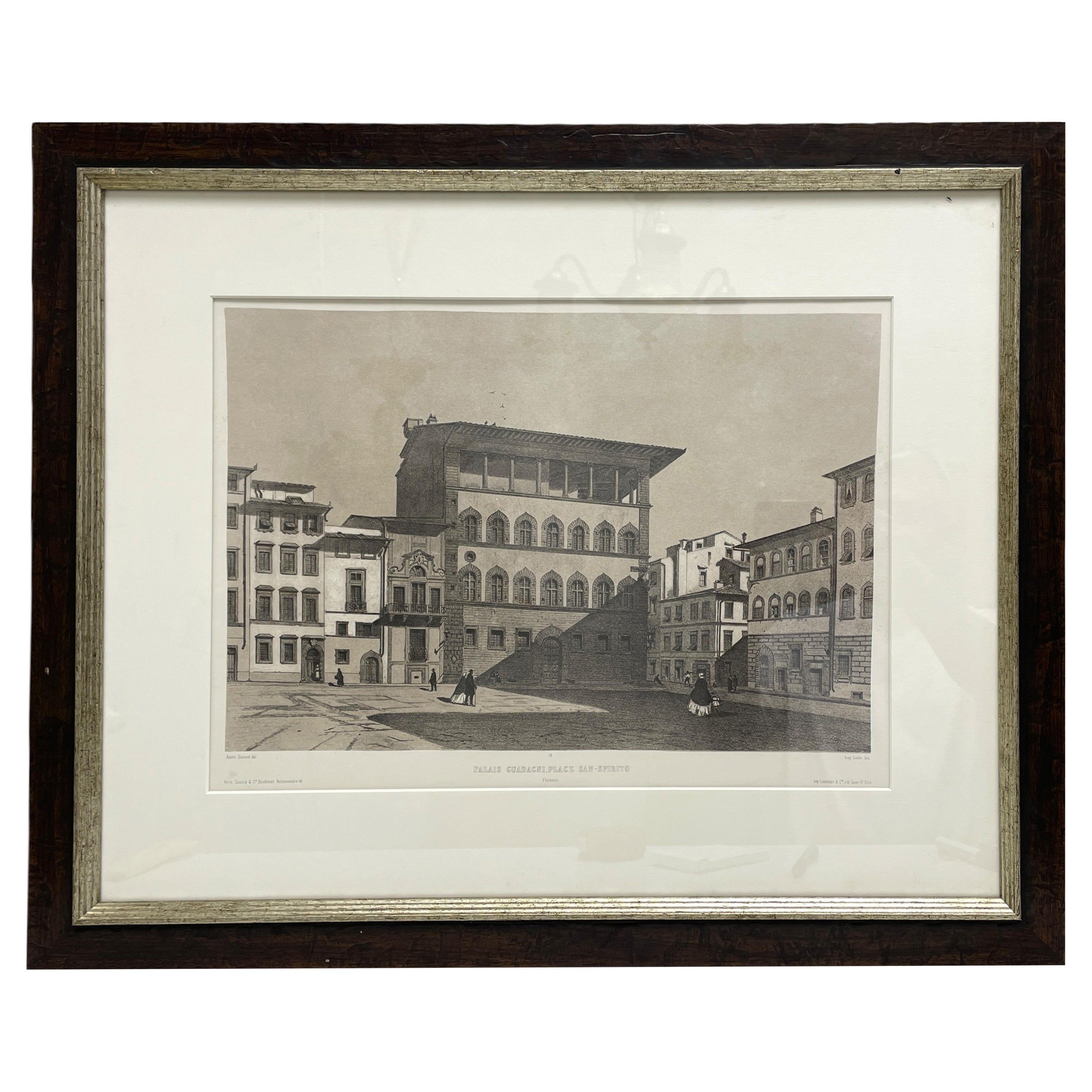 Framed French Copper Print Palazzo Guadagni Holy Spirit Square, Florence, Italy | 1stDibs