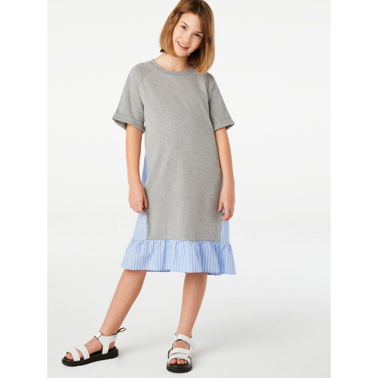Free Assembly Girls Mixed Knit Woven T-Shirt Dress, Sizes 4-18 | Walmart (US)
