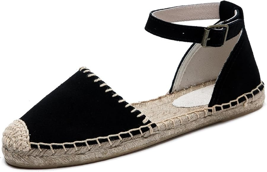 U-lite Women's Espadrille FLat Sandals Closed Toe Ankle Wrap,Classic Lace Up Summer Dressy Flat S... | Amazon (US)