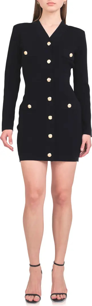 Padded Shoulder Long Sleeve Sweater Minidress | Nordstrom