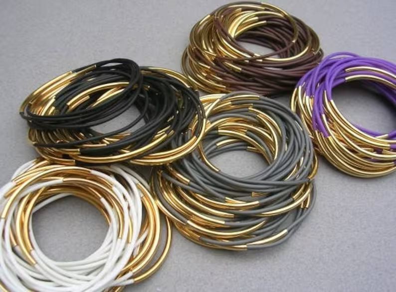 Bangle Bracelets for Women Jelly Gold Bracelet Sets Plastic Rubber Elastic Bangles 80s Jewelry 15... | Etsy (US)
