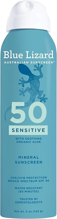 Blue Lizard Sensitive Mineral SPF 50 Spray, Dermatologist-Recommended Brand, Broad-Spectrum UVA/U... | Amazon (US)