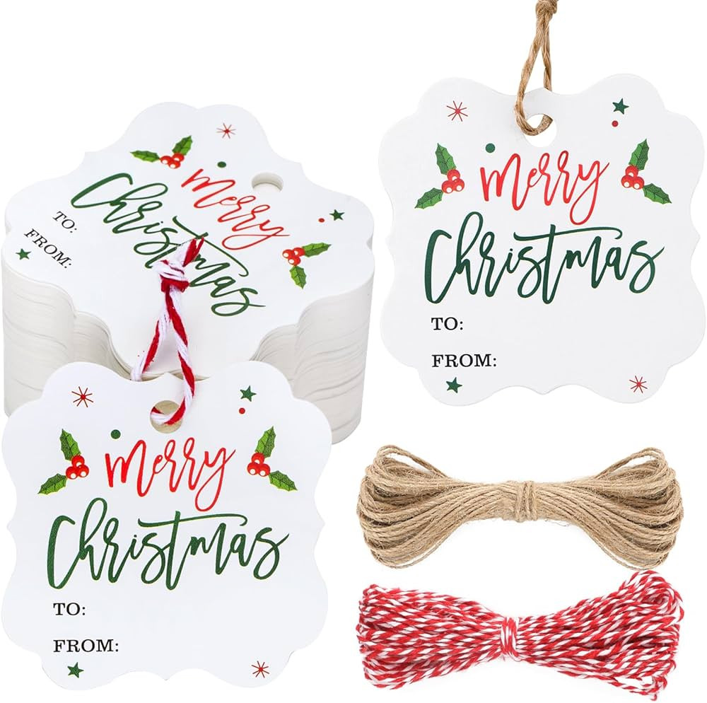 100pcs Christmas Gift Tags, 2"X2" Small Merry Christmas Tags with Strings, 300g/m² Thick White C... | Amazon (US)