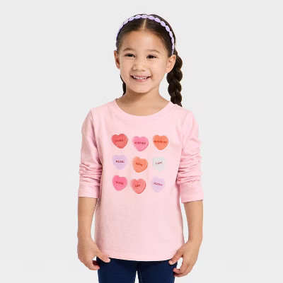 Toddler Girls' Valentine's Day Long Sleeve Graphic T-Shirt - Cat & Jack™ Light Pink | Target