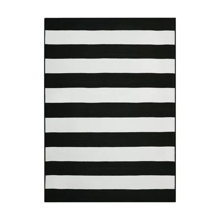 Better Homes & Gardens 7' X 10' Black and White Striped Outdoor Rug | Walmart (US)