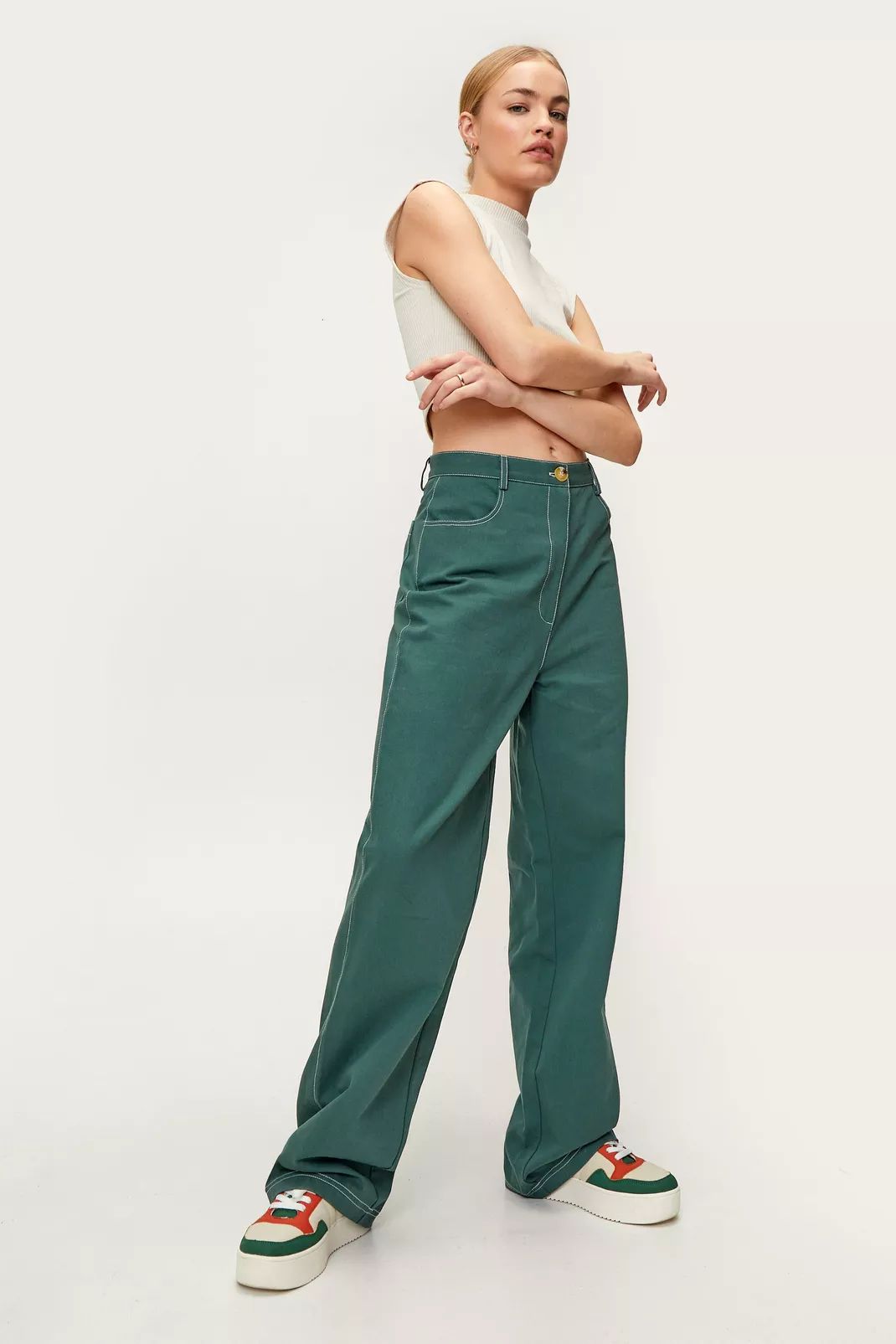 Twill High Waisted Wide Leg Cargo Pants | Nasty Gal (US)