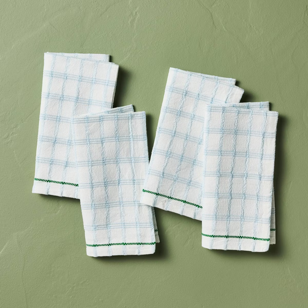 4pk Tri-Stripe Plaid Stitched Cloth Napkins Light Blue/Green - Hearth & Hand™ with Magnolia | Target