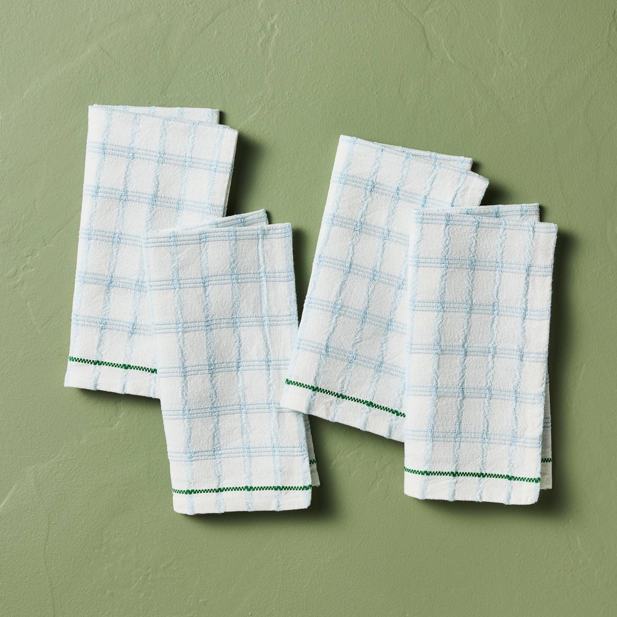 4pk Tri-Stripe Plaid Stitched Cloth Napkins - Hearth & Hand™ with Magnolia | Target