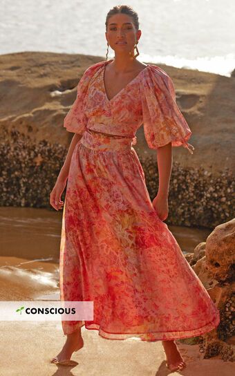 Amalie The Label - Valentina Paper Bag Gathered Waist Maxi Skirt in Morocco Print | Showpo (US, UK & Europe)