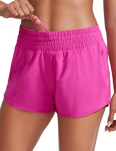 CRZ YOGA High Waisted Running Shorts for Women 2.5" - Mesh Liner Quick Dry for Sport Athletic Workout with Zipper Pocket Hibiscus Purple XX-Small | Amazon (US)