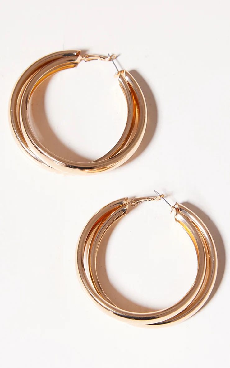 Gold Large Thick Wrap Over Hoop Earrings | Pretty Little Thing (Australia & New Zealand)