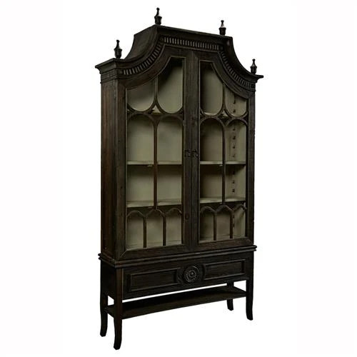 Bien French Country Black Wood Glass Cathedral Arched Cabinet | Kathy Kuo Home