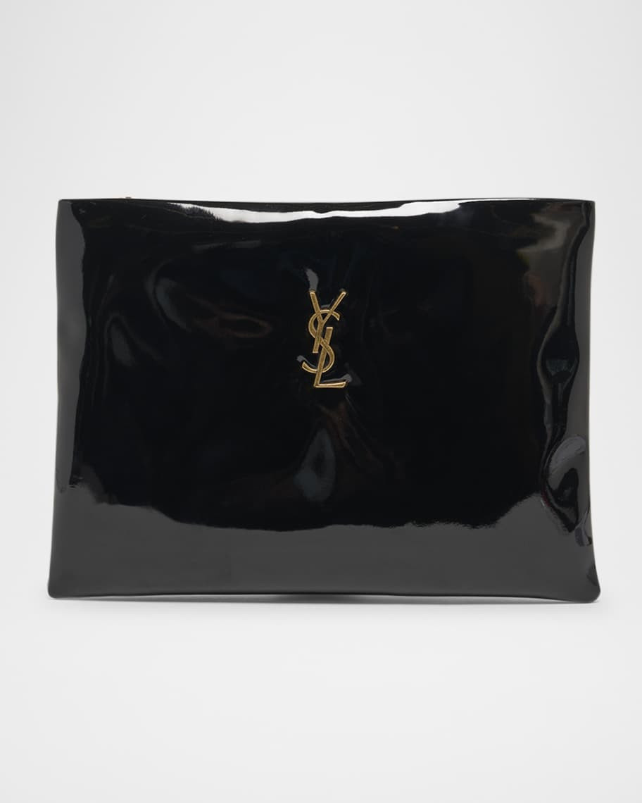Saint Laurent YSL Large Zip Pouch Clutch Bag in Puffy Patent Polyurethane | Neiman Marcus