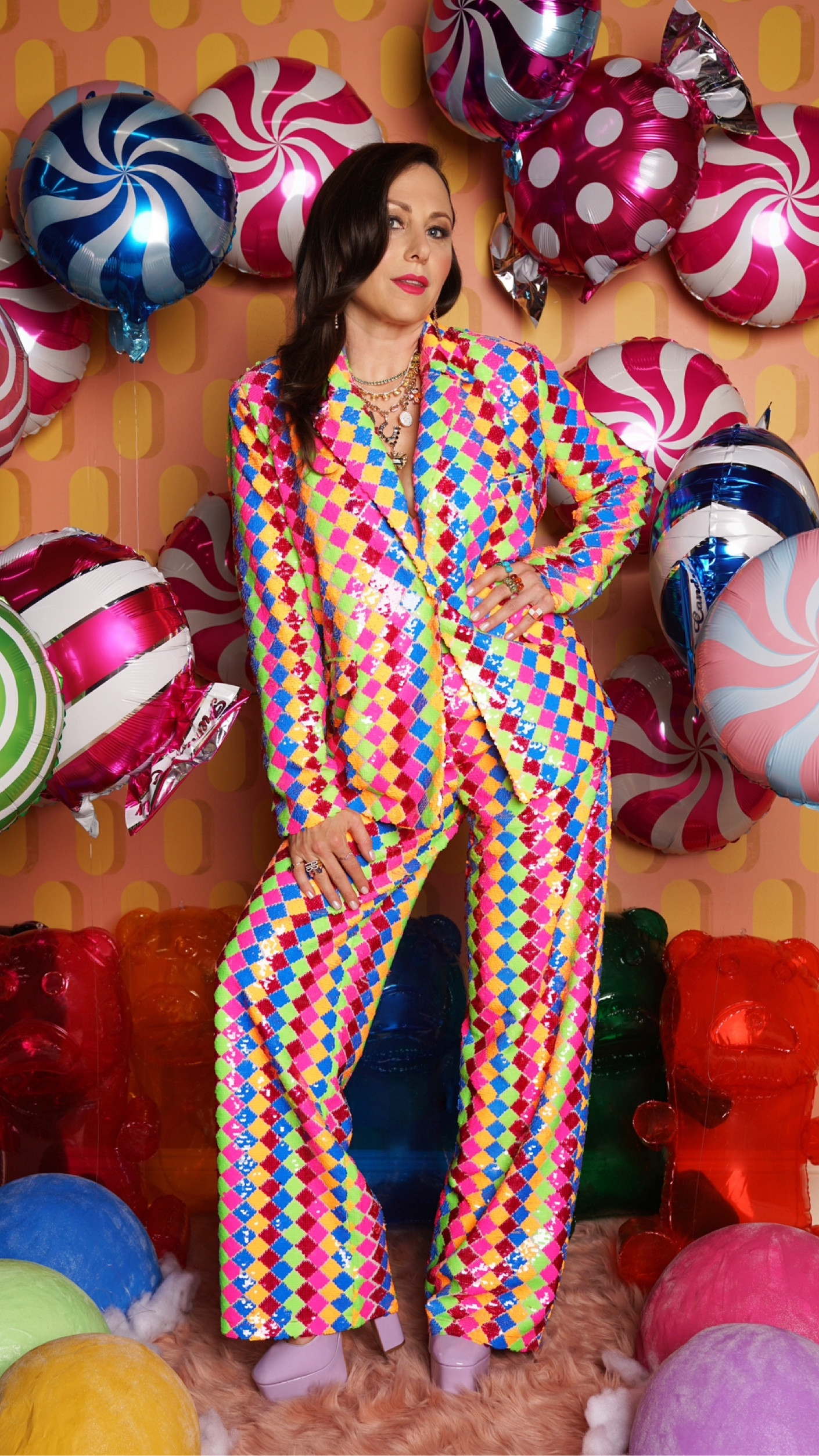 How spectacular is this sequin suit? Covered head to toe in the most vibrant colors, this little number knows how to please a crowd! Step into candyland with me and enjoy the sweets, delicacies, and deals. Select jewels are 25% off now through Black Friday. #blackfriday #ltksale #jewelry #jewelrysale #colorful #colorblock #sequin #pantsuit #business #fashion #candyland #deals 

#LTKGiftGuide #LTKCyberWeek #LTKsalealert