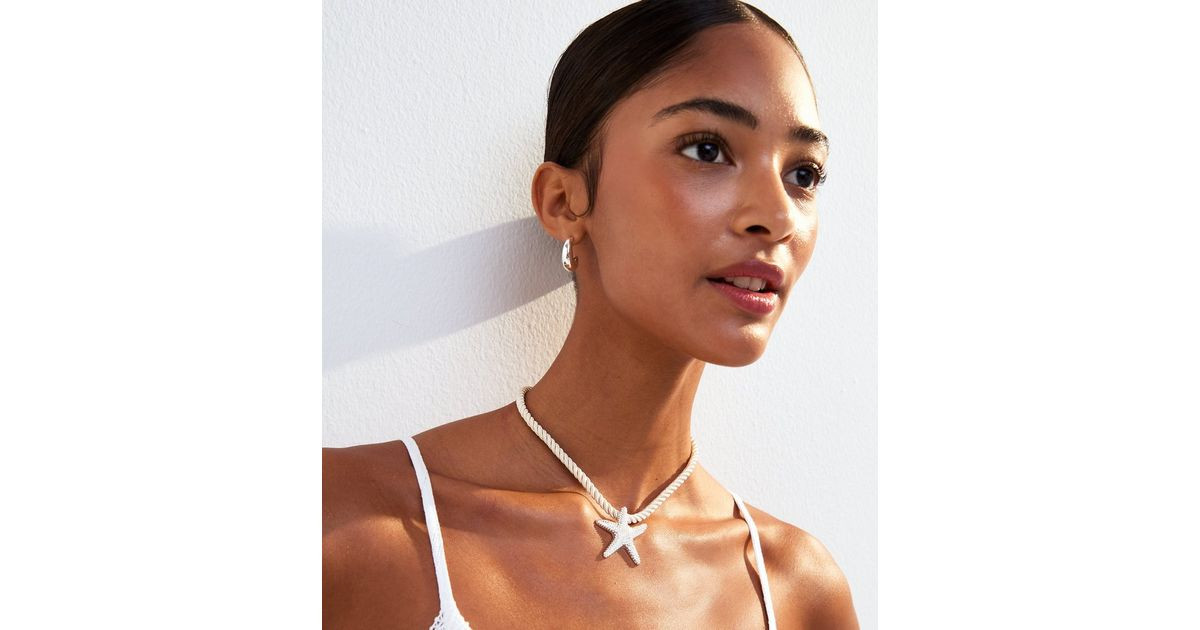 Silver Tone Starfish Charm Cream Rope Necklace | New Look | New Look (UK)