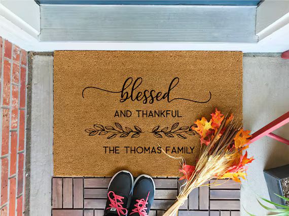 Thanksgiving Decor, Fall Decor, Blessed and Thankful, Custom Door Mat, Personalized Doormat, Door Ma | Etsy (CAD)