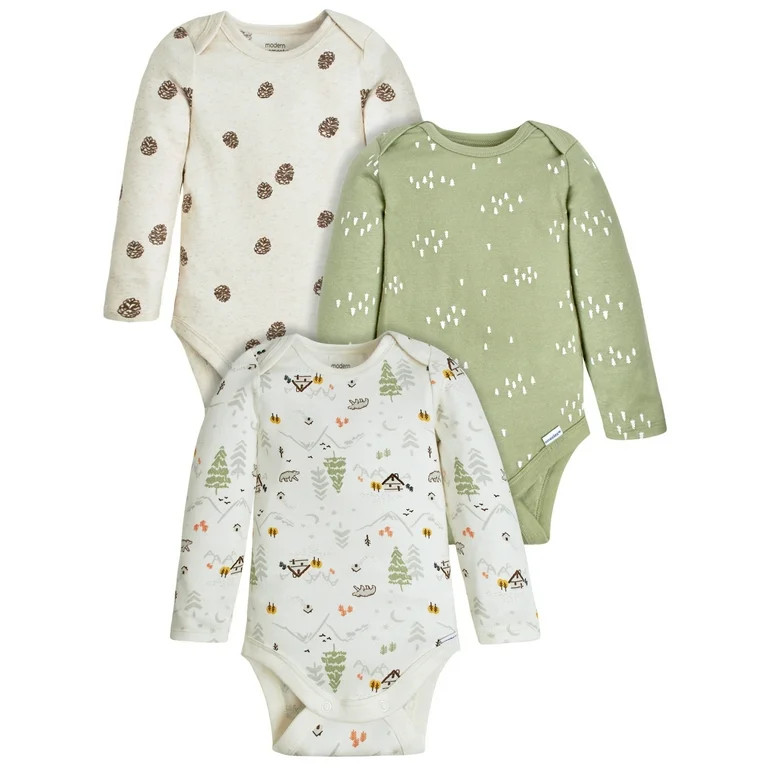 Modern Moments by Gerber Baby Boy Long Sleeve Onesies Bodysuits, 3-Pack (Newborn - 12M) | Walmart (US)