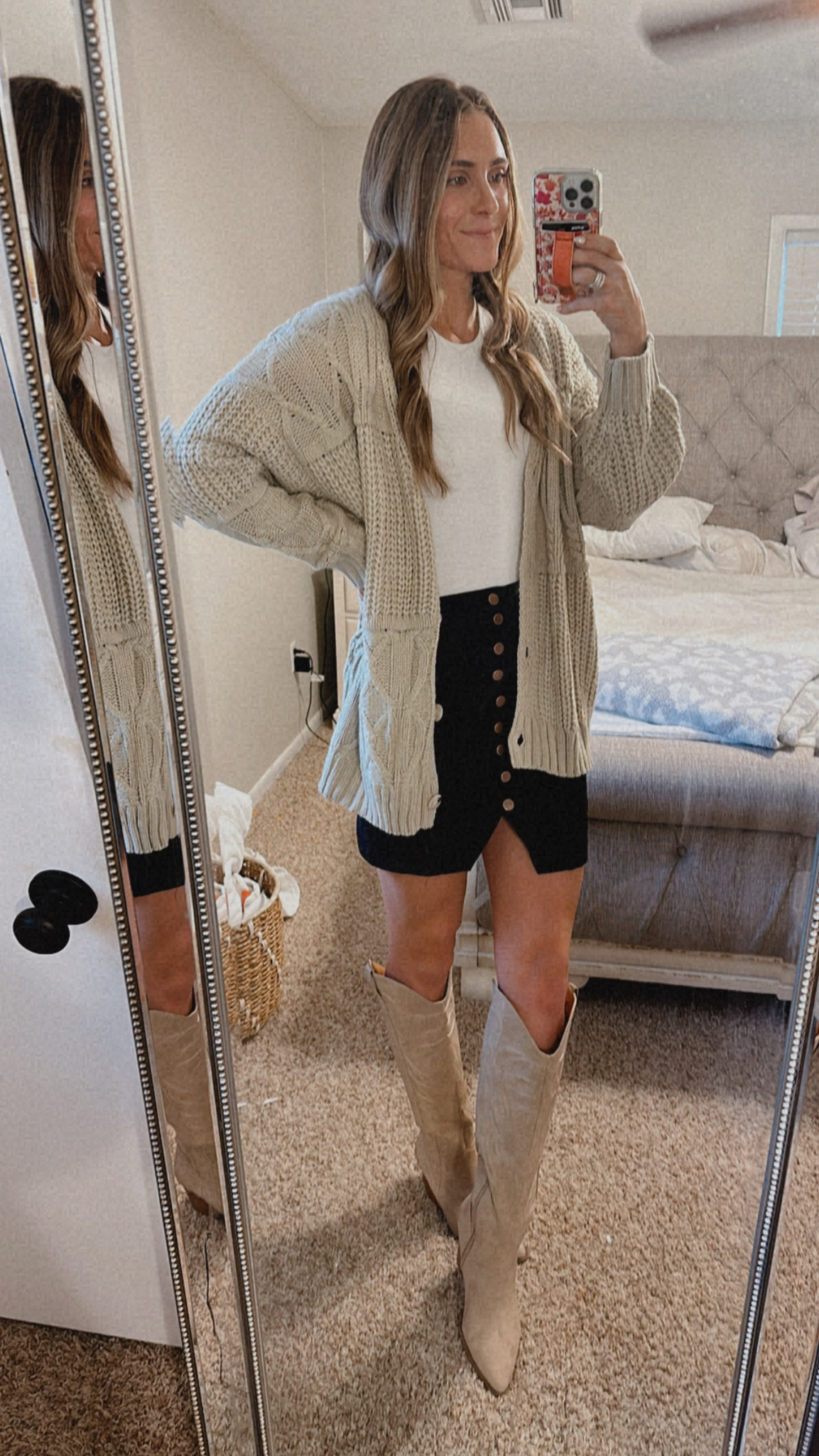 In my neutral era - no matter the occasion! Such a fun cozy outfit for a rainy date night! 
Exact products are linked below - i’m typically a small/medium and I sized up to a large in the cardigan for an oversized cozy feel. 

#LTKshoecrush #LTKSeasonal #LTKfindsunder50