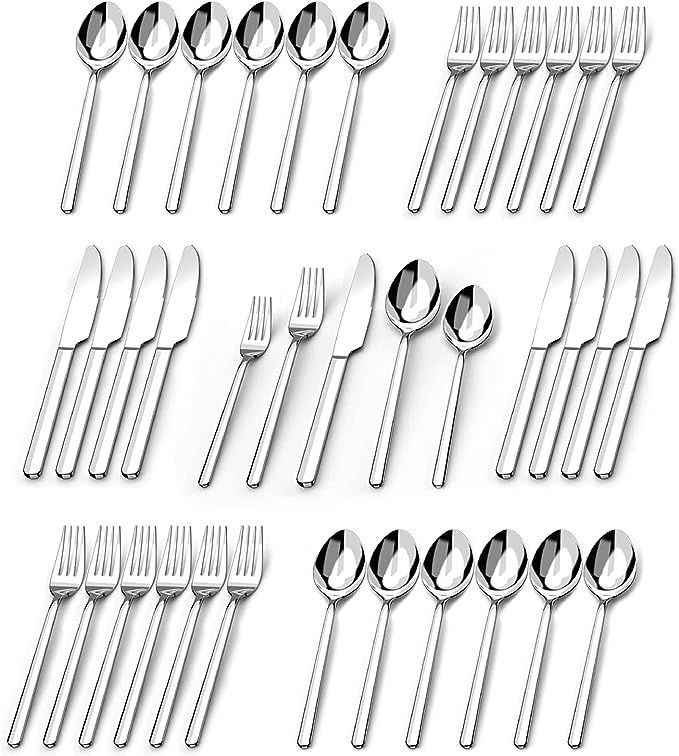 30 Pieces Silverware Set, KINGSTONE Flatware Cutlery Set for 6, 18/10 Stainless Steel Silverware ... | Amazon (US)