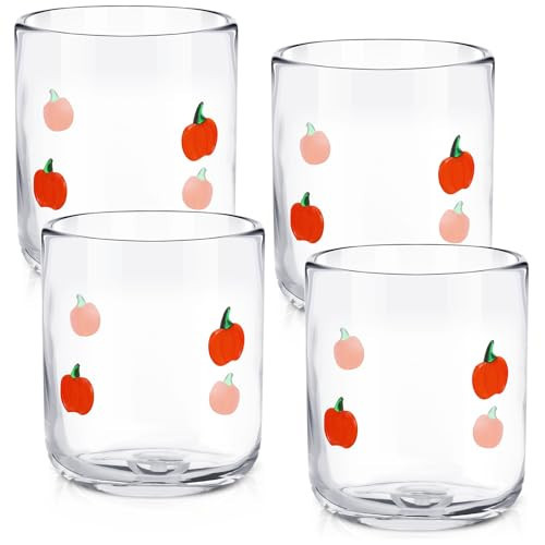 SiliFine 4 Pcs Pumpkin Icon Juice Glasses, 14 oz Fall Pumpkin Stemless Wine Drinking Coffee Glass Cup for Halloween Thanksgiving Day Party Supplies & Gift | Amazon (US)