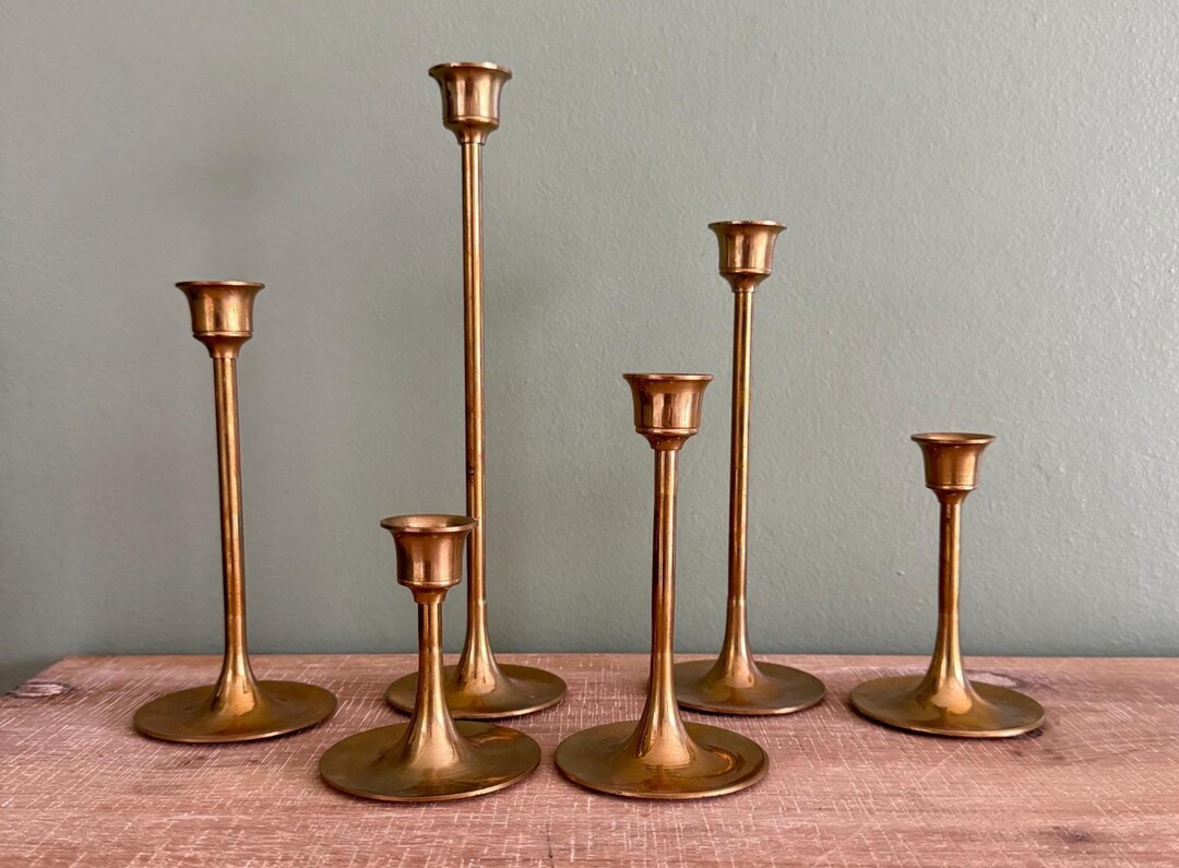 Vintage Brass Candle Holder, Set of 6 Varied Heights - Etsy | Etsy (US)