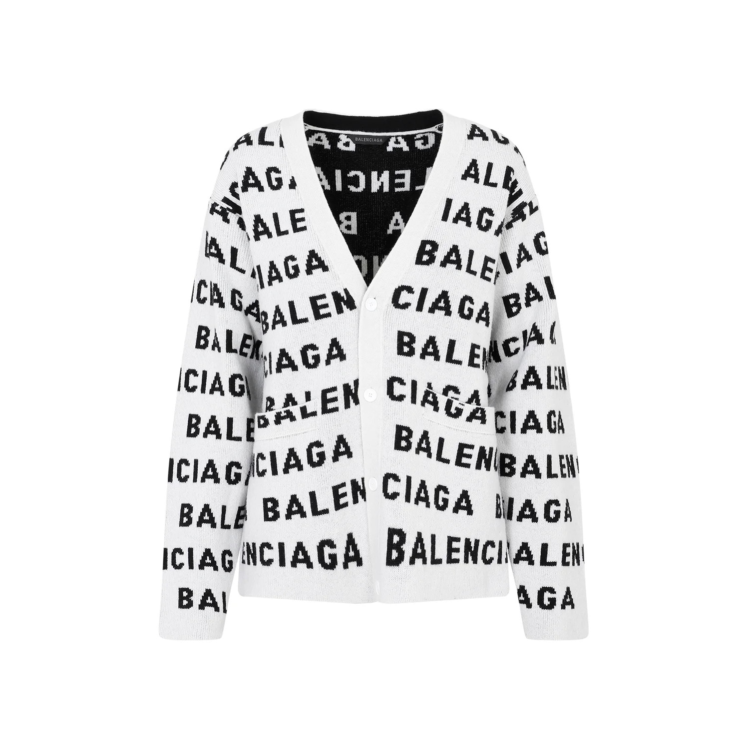 Balenciaga All-Over Logo Intarsia Buttoned Cardigan | Cettire Global