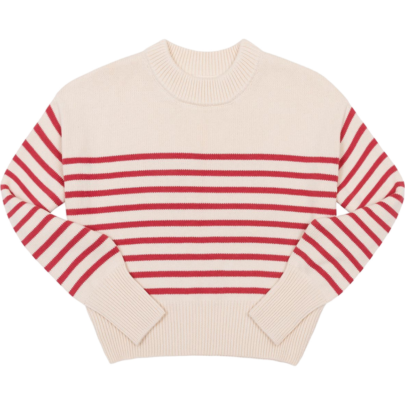 Women's Cream And Red Stripe Cropped Sweater | Maisonette