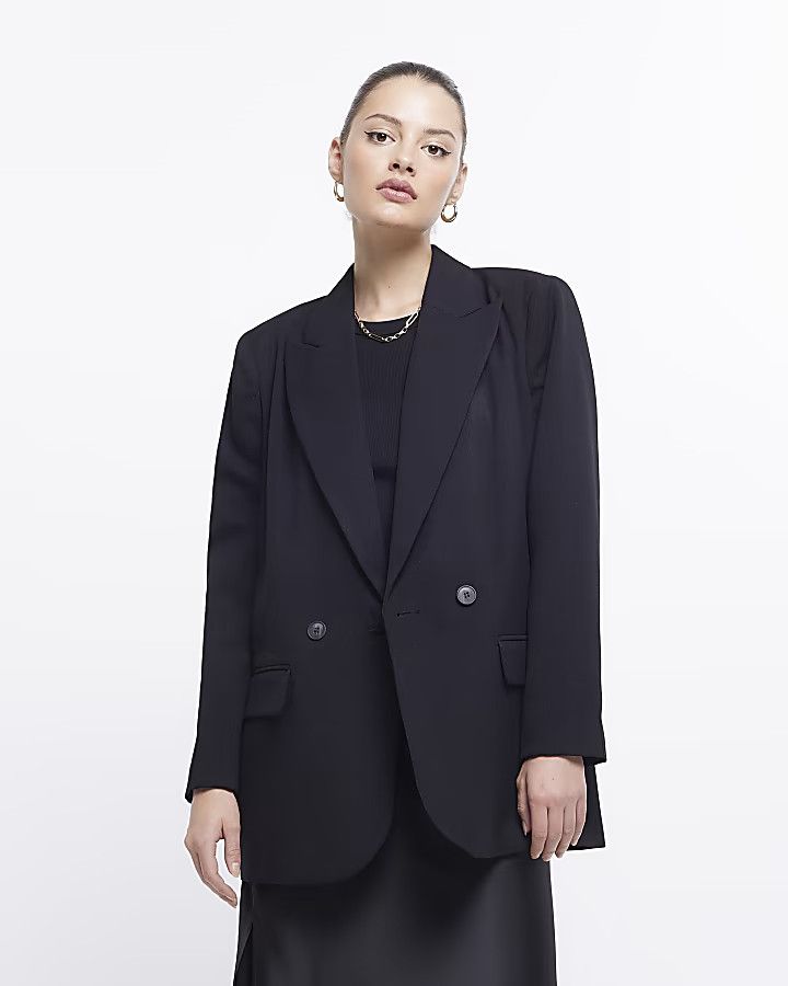 Black double breasted relaxed blazer | River Island (UK & IE)