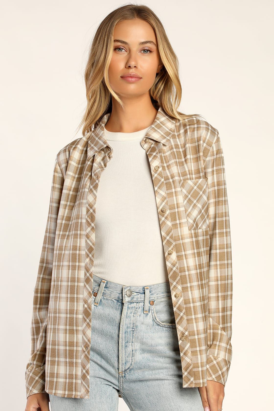 With the Vibe Beige Plaid Button-Up Top | Lulus (US)