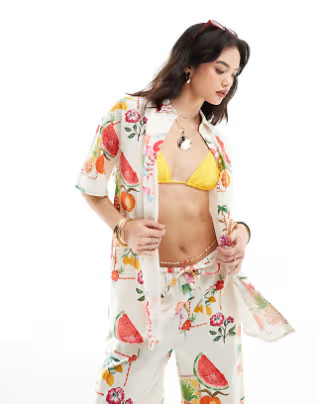 ASOS DESIGN Mix & Match co-ord with linen in postcard print | ASOS (Global)