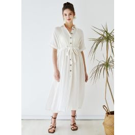 Sunshine Fun Time Button Front Shirt Dress in Ivory | Chicwish