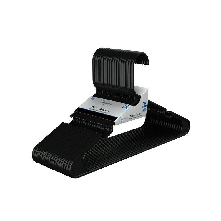 Mainstays Clothing Hangers, 18 Pack, Black, Durable Plastic - Walmart.com | Walmart (US)