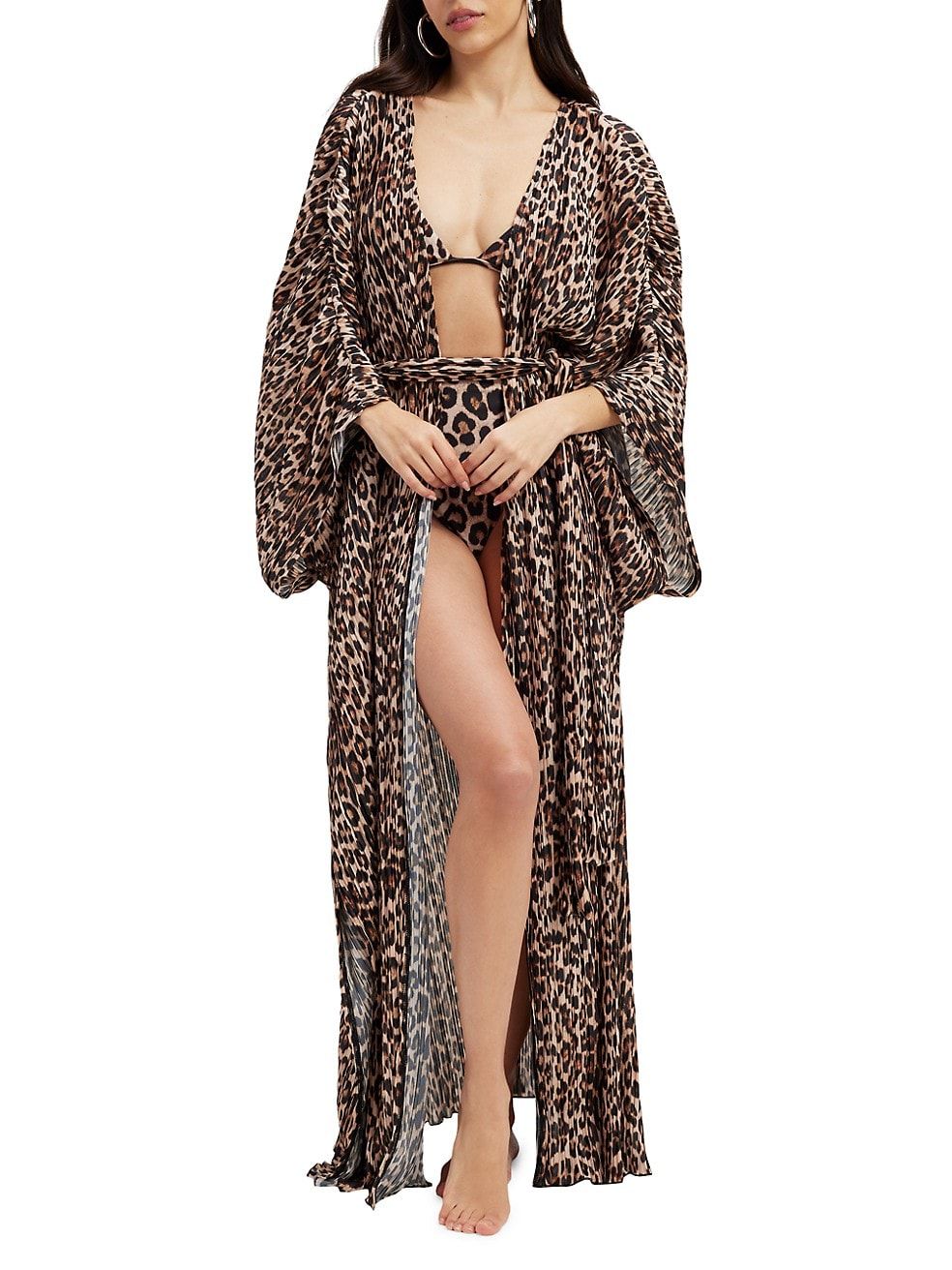 Goddess Belted Plissé Leopard Robe | Saks Fifth Avenue