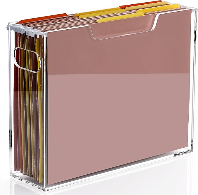 DINGHUO Acrylic File Organizer Box Letter Size Hanging File Organizer, Clear Folder Holder Portab... | Amazon (US)
