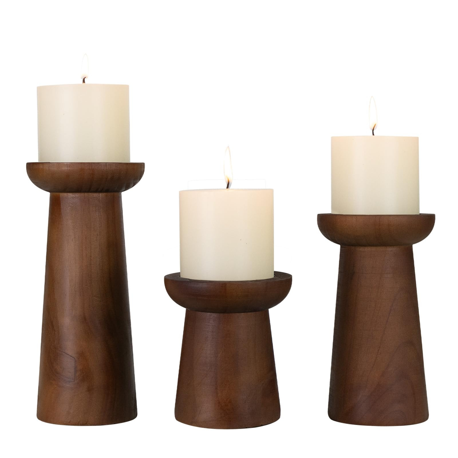 Pillar Candle Holders Set of 3， Wooden Candle Holders， Decorative Wood Candlestick Holders fo... | Amazon (US)