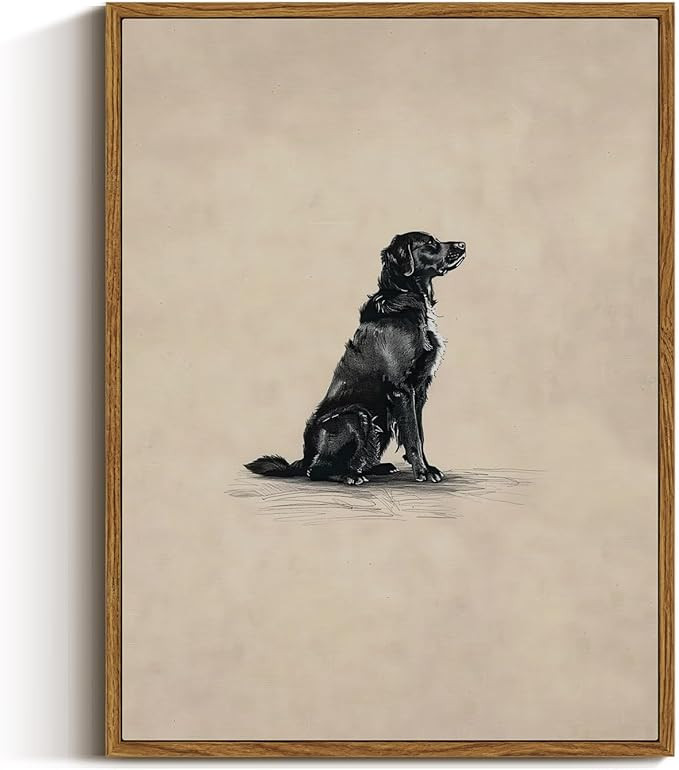 VIYYIEA Vintage Framed Black Dog Wall Art, Bedroom Living Room Minimalist Animal Art Decor, Antiq... | Amazon (US)
