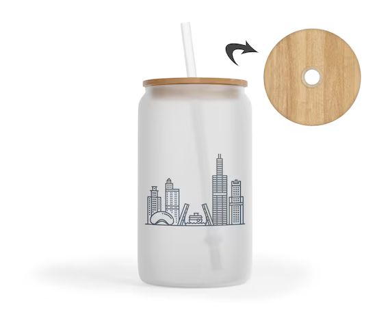 Chicago Iced Coffee Tumbler  Chicago Frosted Glass Tumbler  - Etsy | Etsy (US)