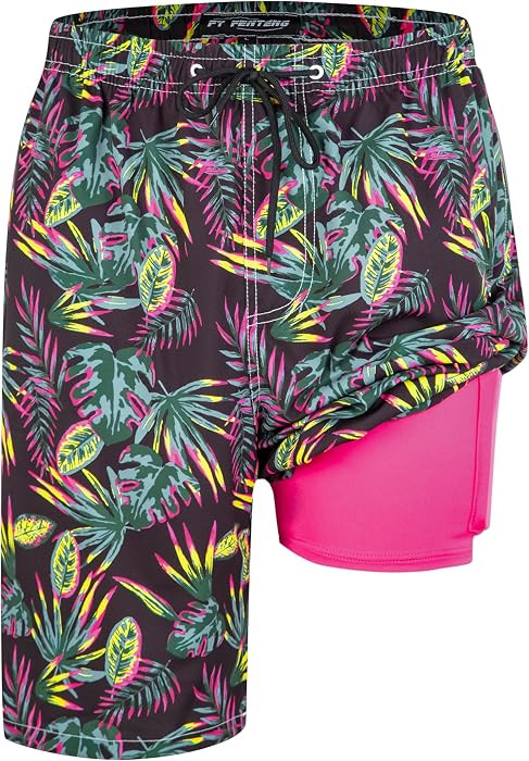 Mens Swim Trunks with Compression Liner 9" Big and Tall Board Shorts 2 in 1 Quick Dry Long Swimwe... | Amazon (US)