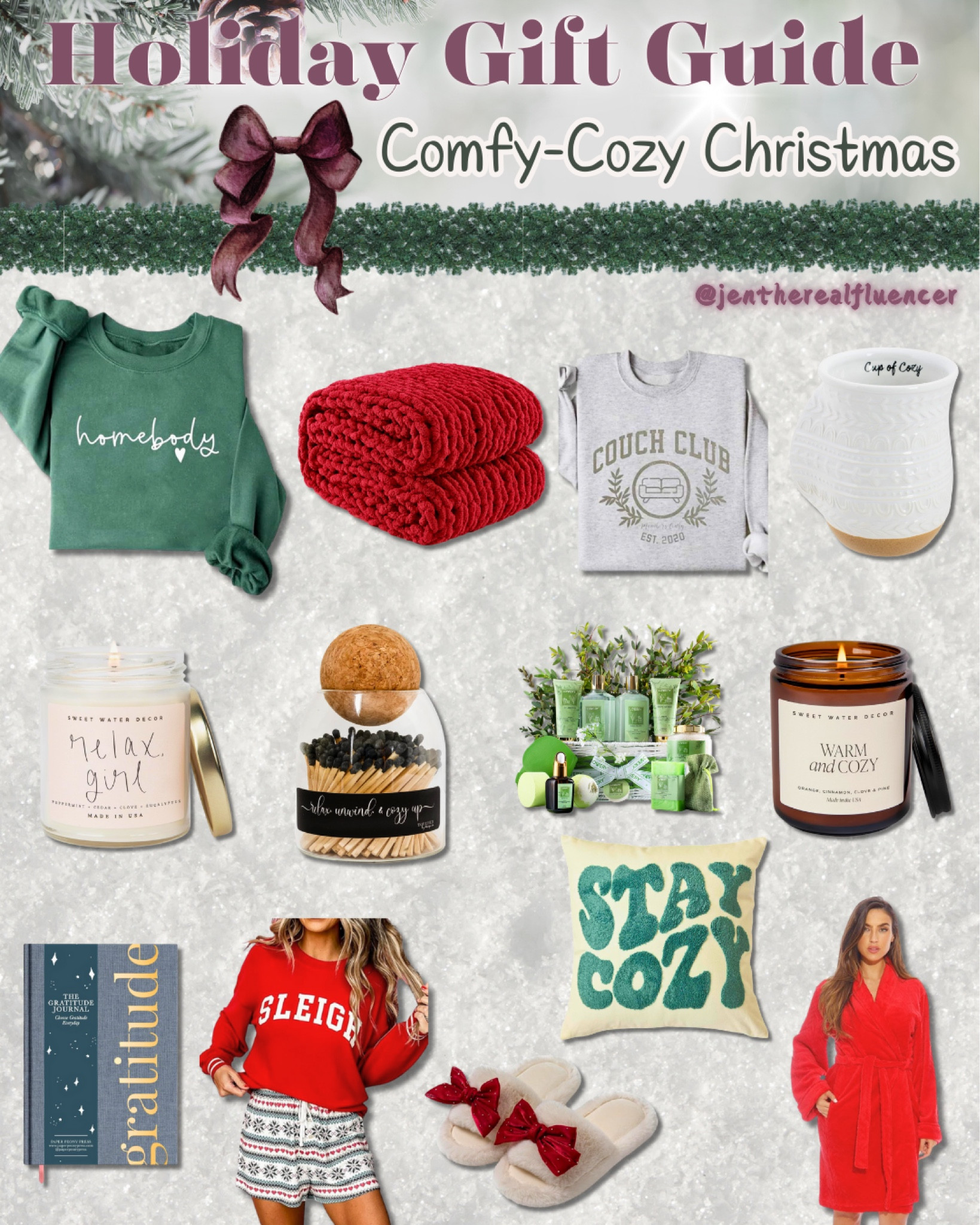 Comfy Cozy Holiday Gift Guide💚

Gift guide, holiday, Christmas, seasonal, presents, for her, for him, for friend, for families, cozy essentials, comfy essentials, sweatshirts, throw blanket, candles, mugs, pajamas 

#LTKGiftGuide #LTKHoliday #LTKSeasonal